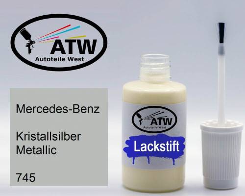 Mercedes-Benz, Kristallsilber Metallic, 745: 20ml Lackstift, von ATW Autoteile West.